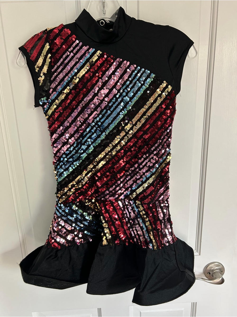 Weissman Black Dance Dress with Multicolor Sequin Stripes